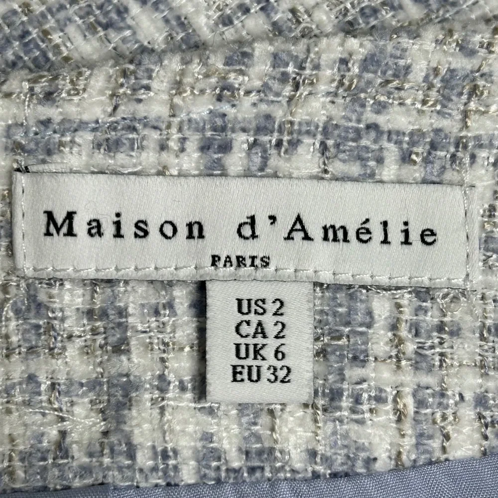 Maison dAmelie Tweed Mini Skirt Blue White Plaid Frayed‎ Hem Back Zip Women 2